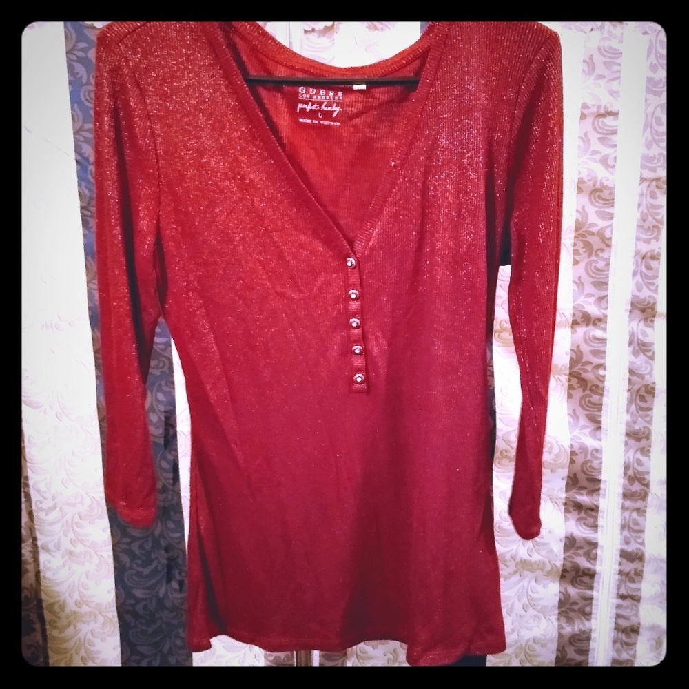 Ladies V Back Top. Sparkle Burgandy S M